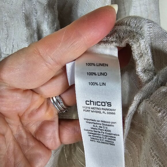 Chicos Linen Popover Shirt XL Beige Roll-Tab Sleeve Coastal Minimalist Neutral - Picture 6 of 9